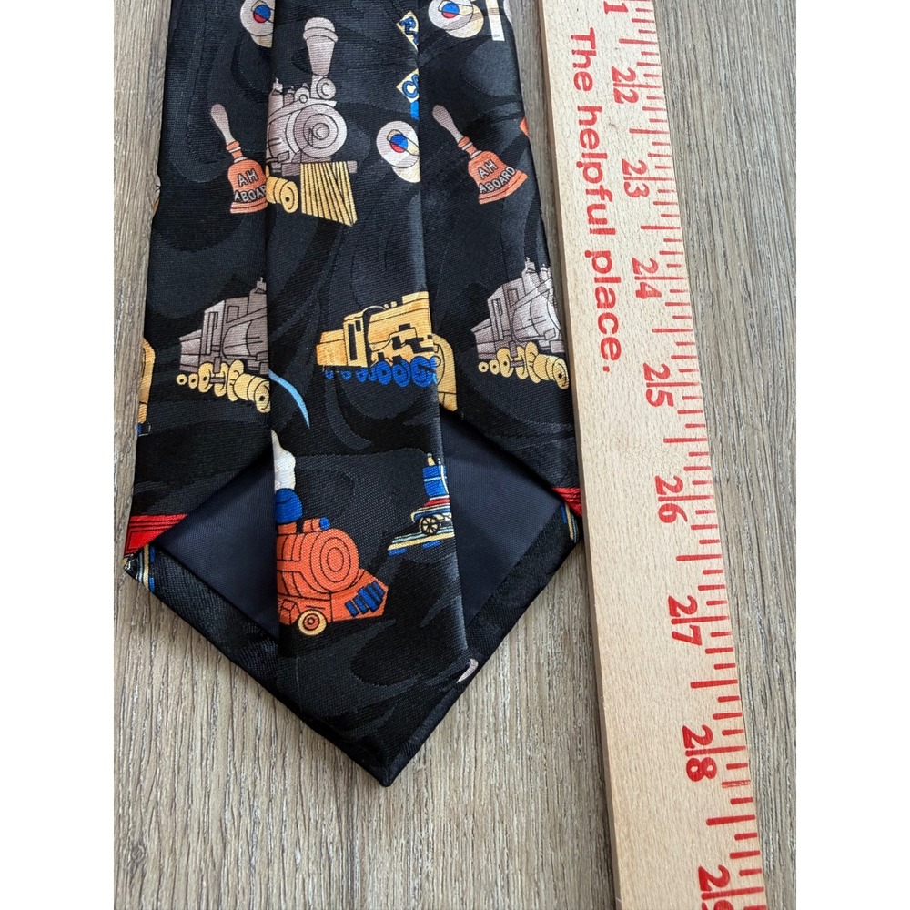 Steven Harris Mens Locomotive Train Railroad Novelty Tie Black Handmade - Picture 7 of 8